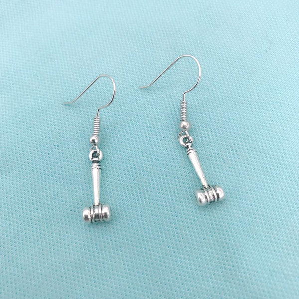 Gavel, Judge's Hammer Silver Charms Dangle Earrings. Attorney Judge Gift.