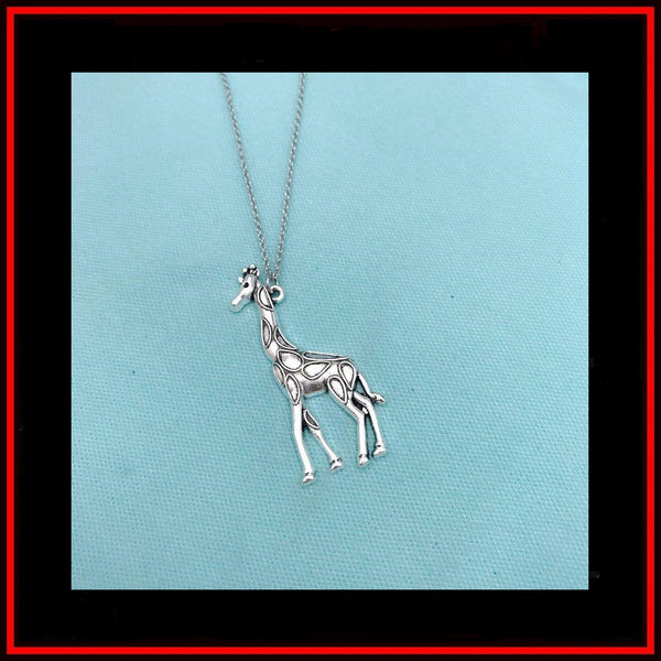 Beautiful Large Giraffe Charm Silver Chain Necklace