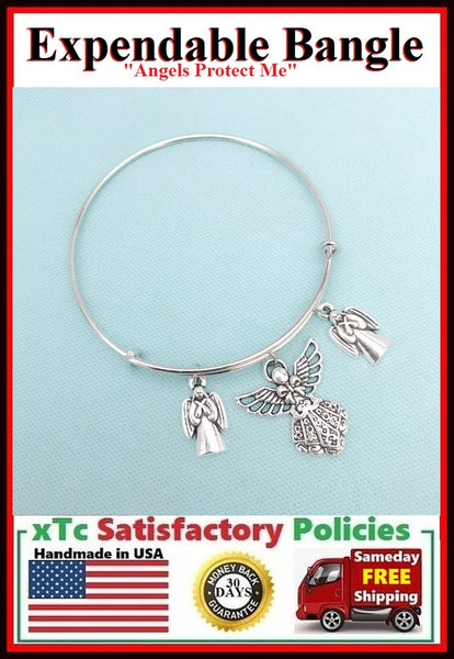 "I am Protected by Angels" Charms Bangle, Angelic Protection Bangle.