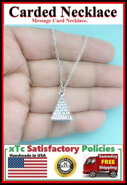 Survivor of SEVEN WONDERS of the world Silver PYRAMID OF GIZA Charm Necklace.