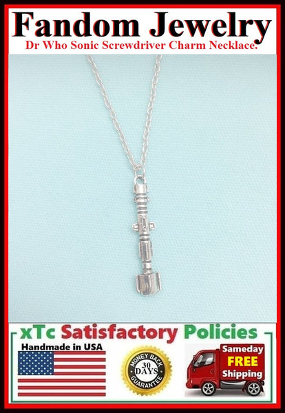 DR. Who Sonic Screwdriver Charm Silver Necklace.