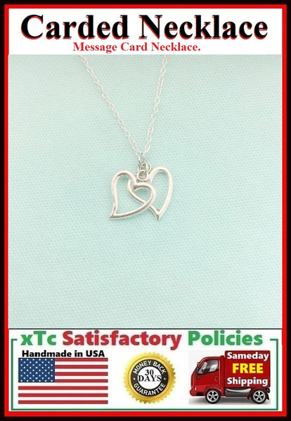 Friend Gift; Handcrafted 2 Silver Heart Charms Necklace.