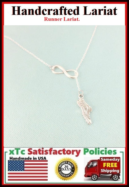 Beautiful Runner Shoe & Infinity Silver Charm Y Lariat Necklace. Runner Gift.