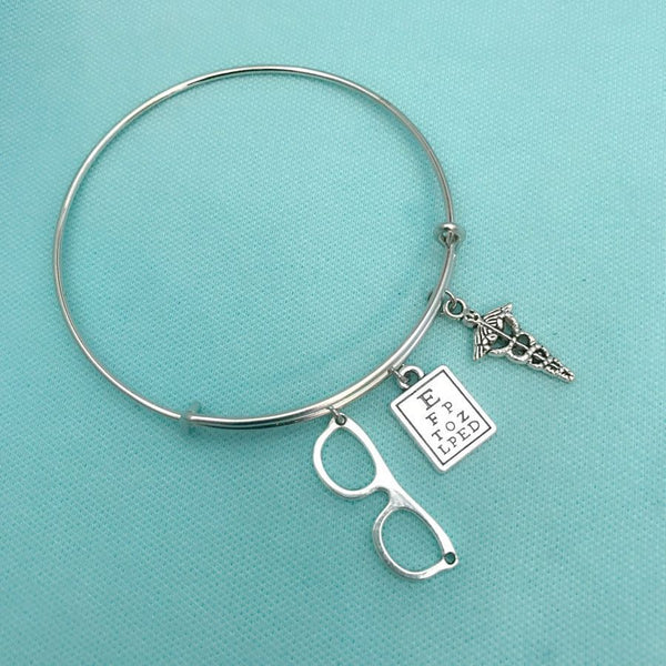 Medical Bracelet : Optometry Related Charms Expendable Bangle.