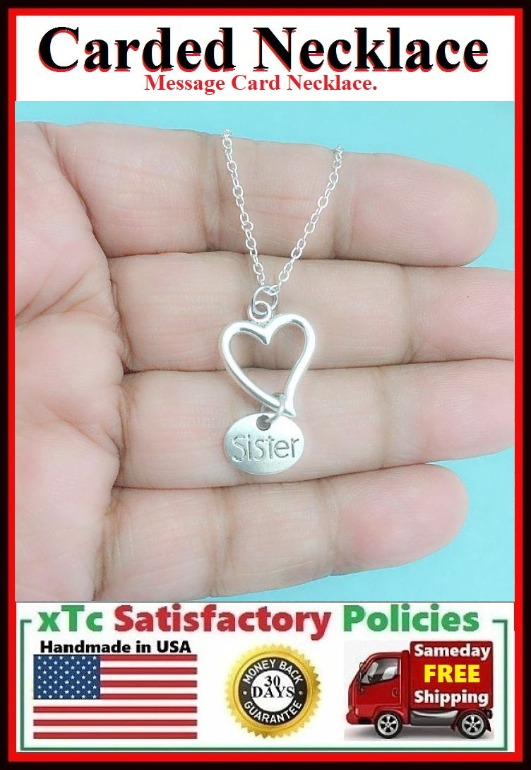 Sister Gift;  Handcrafted Silver I LOVE YOU SISTER Charm Necklace.