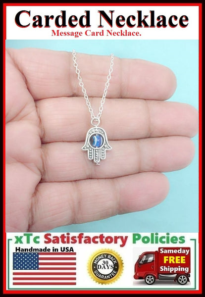 Divine Protection ; Handcrafted Silver Hamsa Hamd w Evil Eye Necklace.