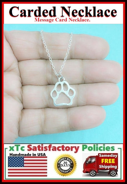 Animal Lover Gift; Handmade Silver Paw Print Charm Necklace.