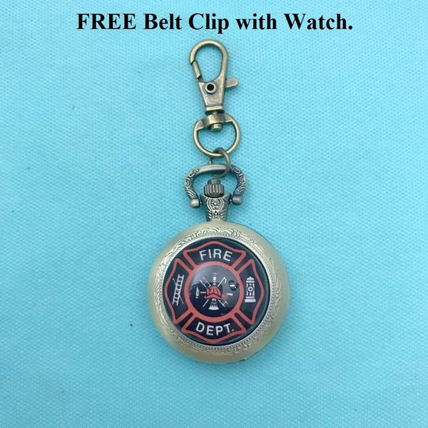 Firefighters Retro Bronze Locket Quartz Watch 30" Necklace.
