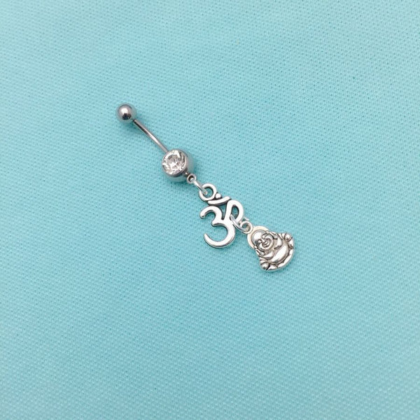 Sterilized OM and Buddha Charms Surgical Steel Belly Ring