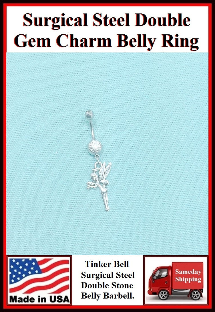 Tinker Bell Silver Charm Surgical Steel Belly Ring.