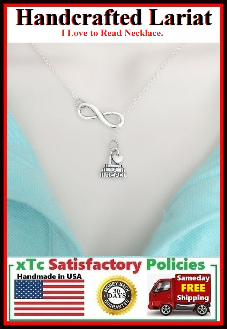 "I Love to READ" Handcrafted Necklace Lariat Style.