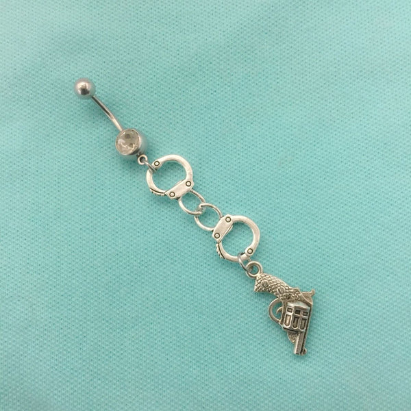 Beautiful Silver Charms Surgical Steel Belly Ring.