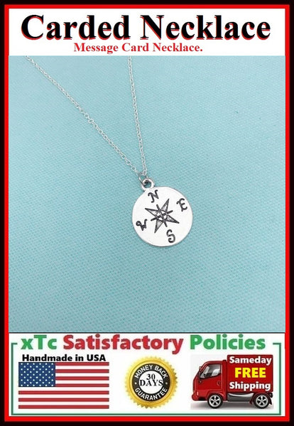 Mentor Gift; Handcrafted Silver Compass Charm Necklace.