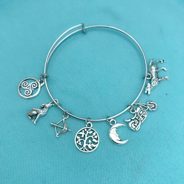 Stunning Teen Wolf charms Bangle Bracelet. Fan Gift.