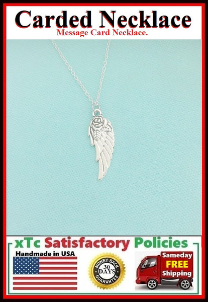 Handcrafted Beautiful Silver ROSE ANGEL WING Charm Necklace.