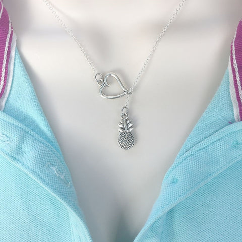 Welcome Hospitality Symbol Silver Pineapple Lariat Y Necklace.