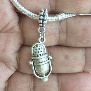 Music Lovers Studio Microphone Silver Bead For Charm Bracelet