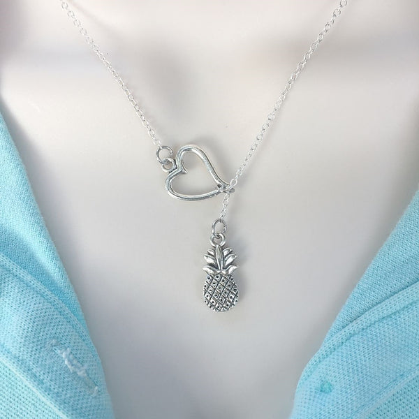 Welcome Hospitality Symbol Silver Pineapple Lariat Y Necklace.