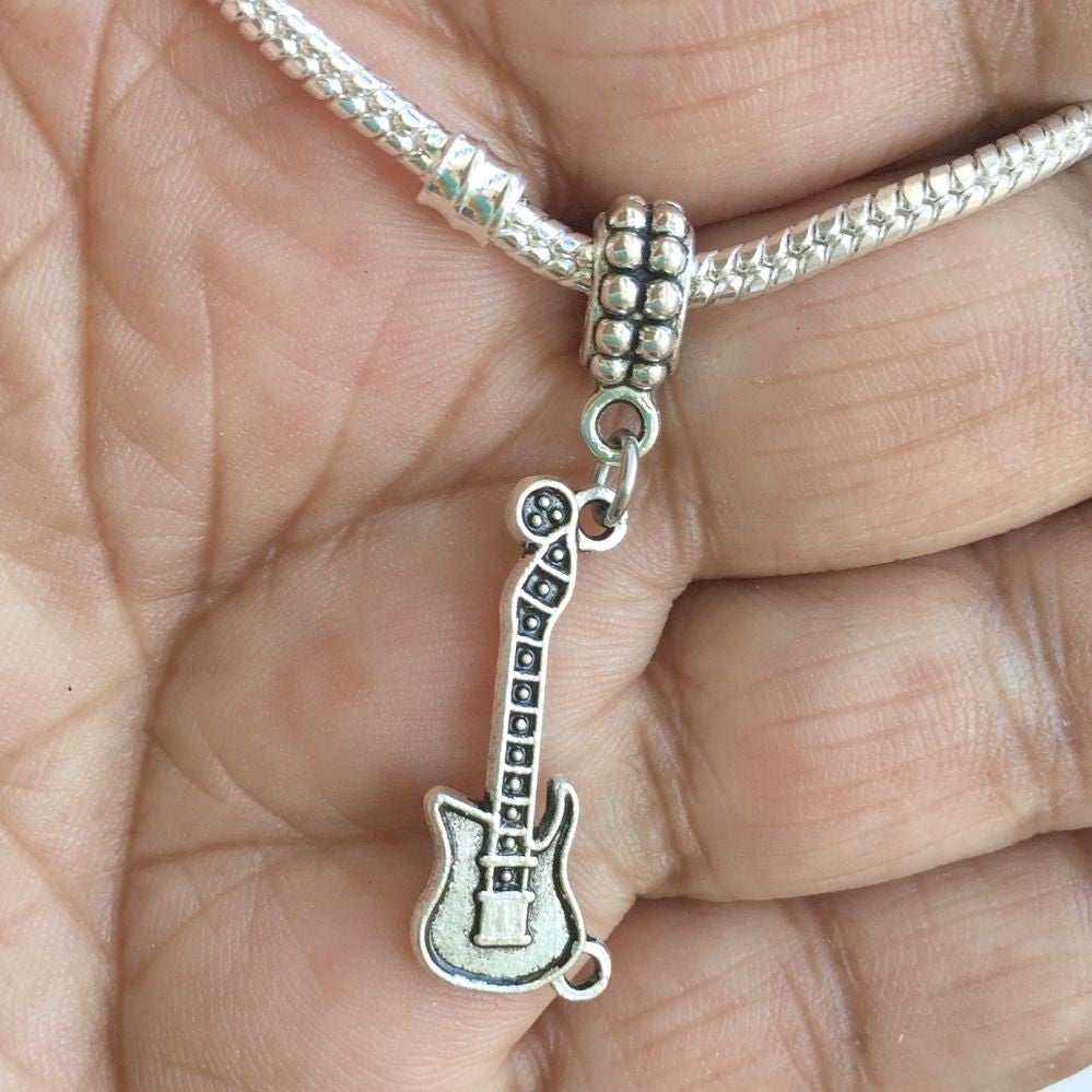 Music Lovers Guitar Silver Bead For Charm Bracelet