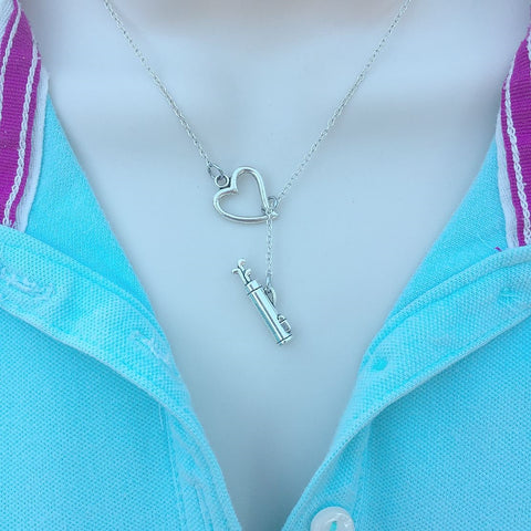 Golfers: Silver Golf Bog Charm Lariat Y Necklace.