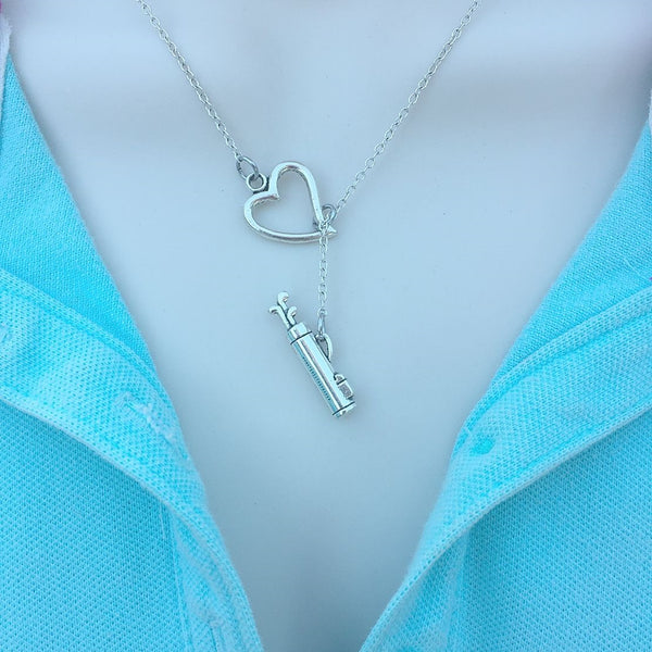 Golfers: Silver Golf Bog Charm Lariat Y Necklace.