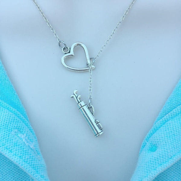 Golfers: Silver Golf Bog Charm Lariat Y Necklace.