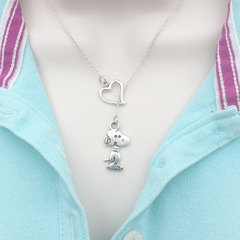 I Love Cute Snoopy Silver Lariat Y Necklace.