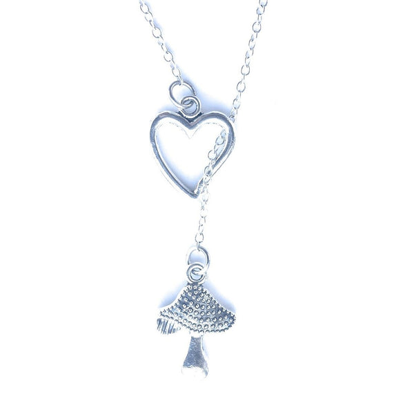 I Love Mushroom Silver Mushroom Charm Lariat Y Necklace.