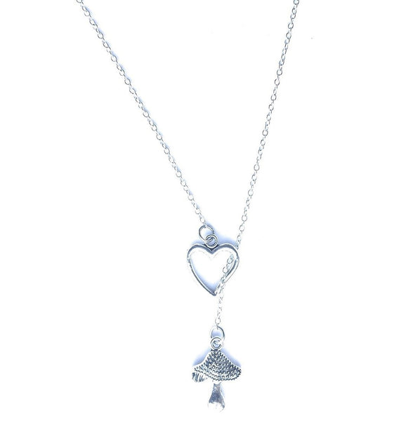 I Love Mushroom Silver Mushroom Charm Lariat Y Necklace.