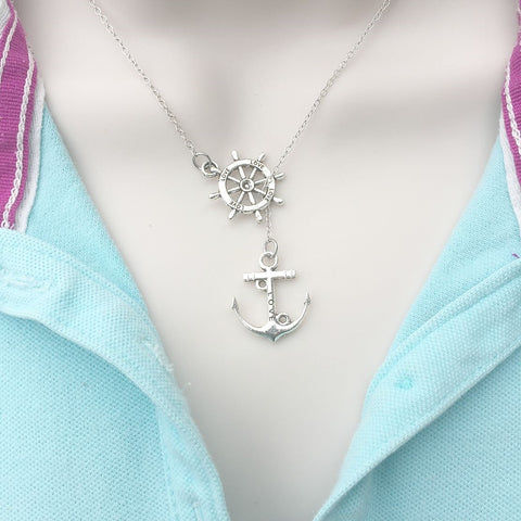 Love Boat Lovers: Rudder and Anchor Silver Lariat Y Necklace.