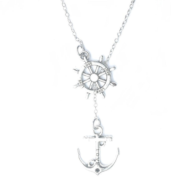 Love Boat Lovers: Rudder and Anchor Silver Lariat Y Necklace.