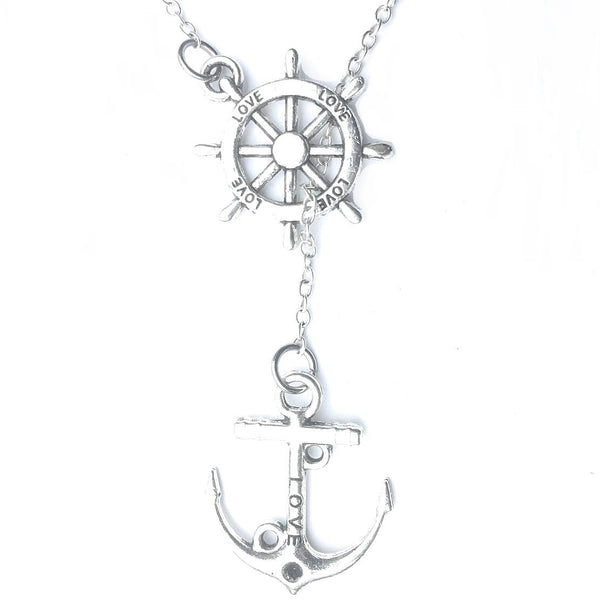 Love Boat Lovers: Rudder and Anchor Silver Lariat Y Necklace.
