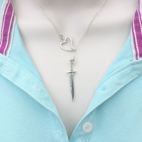 Fandom Demon Killing Knife Silver Lariat Y Necklace.