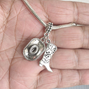 HOWDY COWBOY "HAT & BOOT" Silver Bead For Charm Bracelets