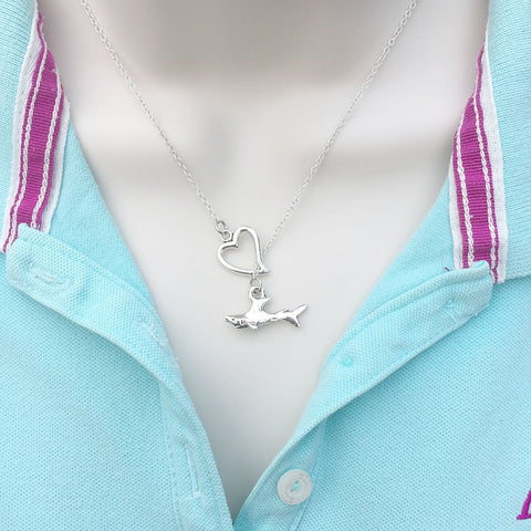 Love Tiger Shark Silver Lariat Y Necklace.