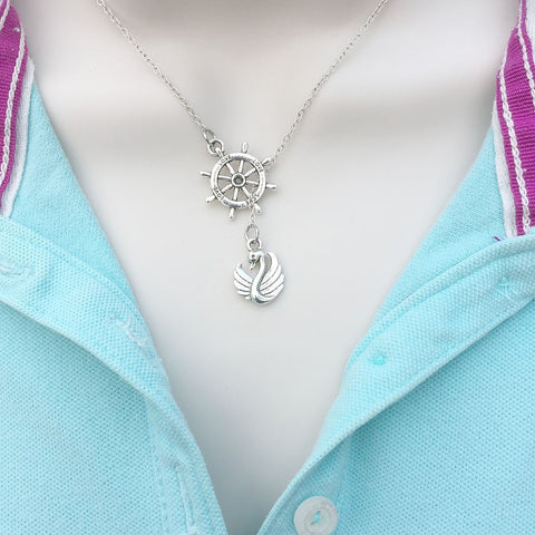 Swan n Rudder (Captain Hook) Silver Lariat Y Necklace.