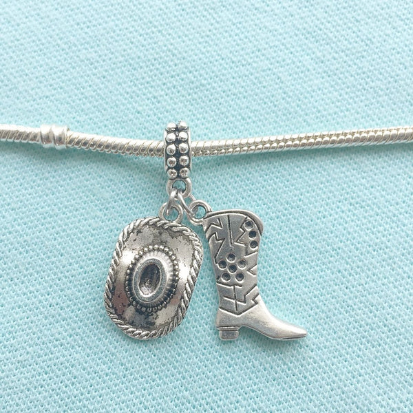 HOWDY COWBOY "HAT & BOOT" Silver Bead For Charm Bracelets