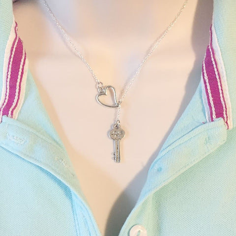 Key To My Heart Silver Love Key Lariat Y Necklace.