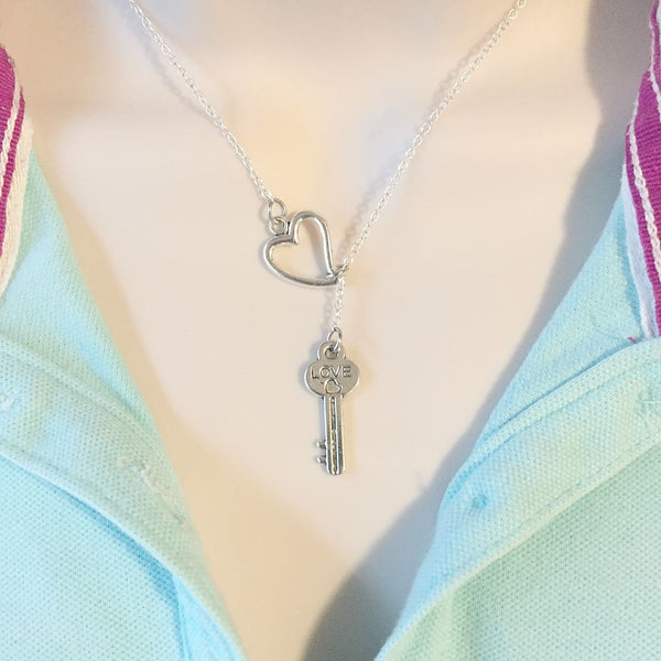 Key To My Heart Silver Love Key Lariat Y Necklace.