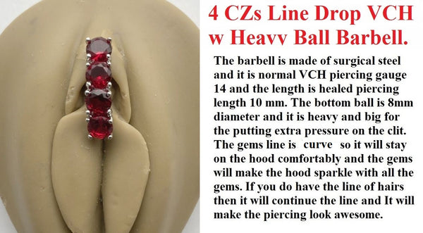 Beautiful 5 Colors 4 CZs Line Drop VCH Barbell with Heavy Ball for Extra Pressure.