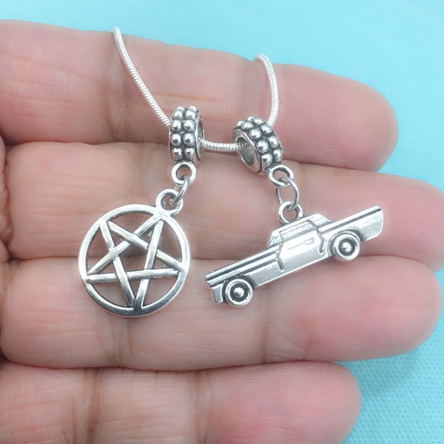 Fandom Pentagram & Impala Car Charms Fit Beaded Bracelet.