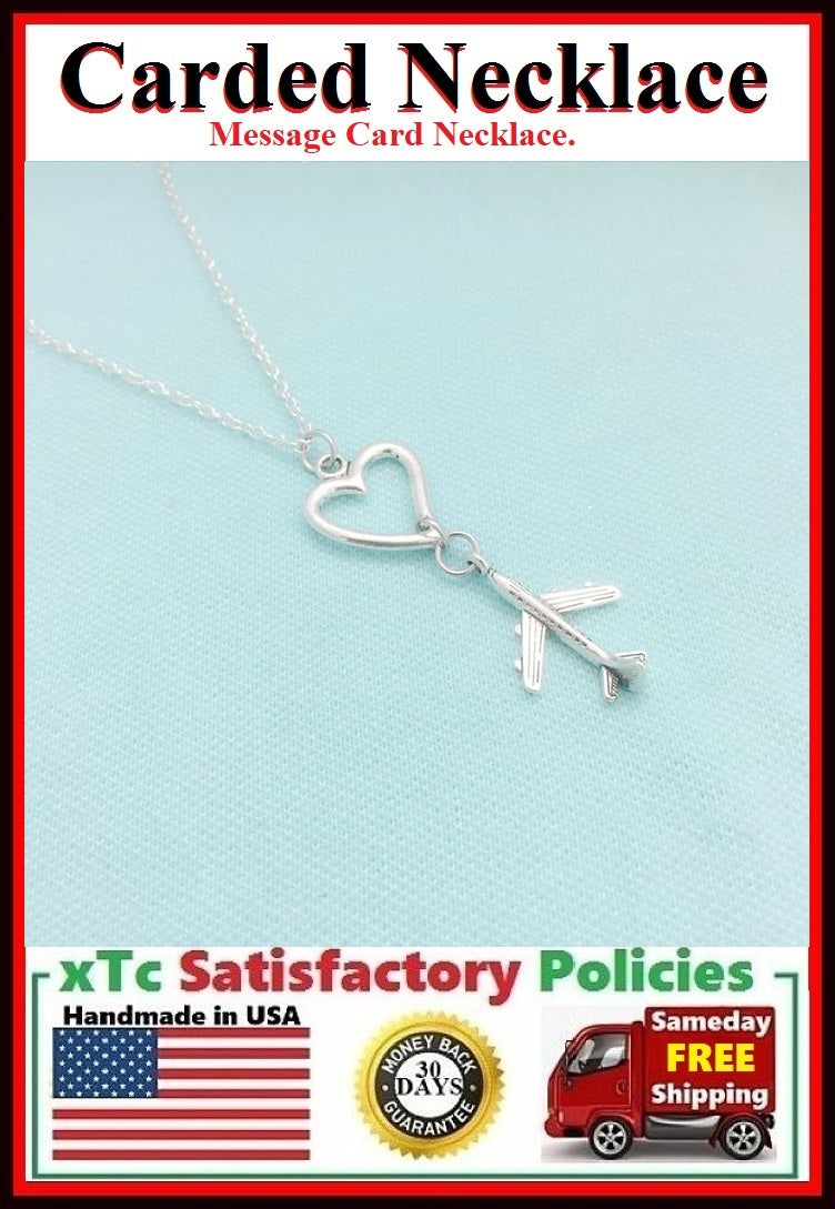 Long Distance Friend Gift; Handmade Heart n Plane Charms Necklace.