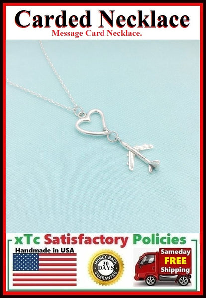 Long Distance Friend Gift; Handmade Heart n Plane Charms Necklace.