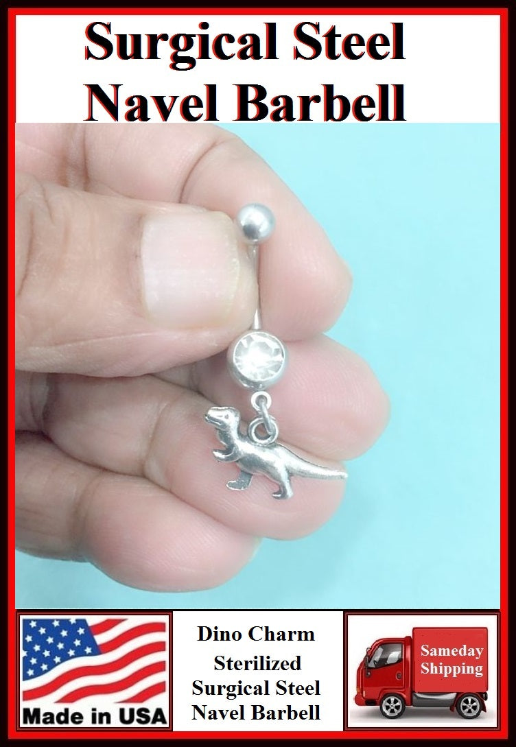 Dinosaur Silver Charm Surgical Steel Belly Ring.