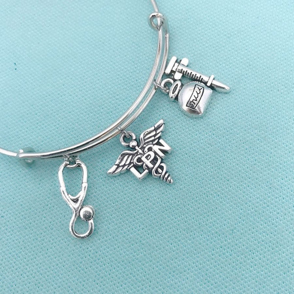 Medical Bracelet : LPN Related Charms Expendable Bangle.