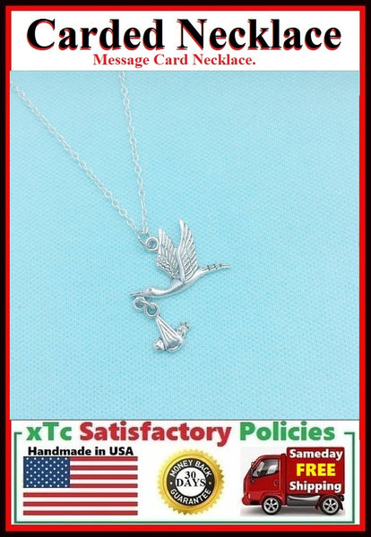 New Mom Gift; Handcrafted Silver Stork Bringing The BABY Charm Necklace.