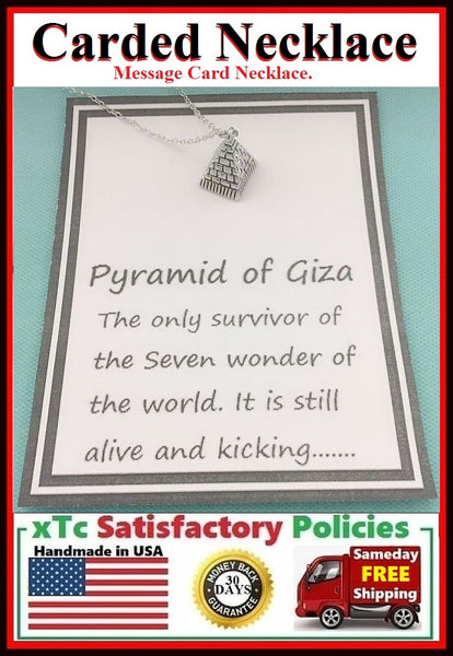 Survivor of SEVEN WONDERS of the world Silver PYRAMID OF GIZA Charm Necklace.