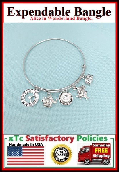 ALICE in WONDERLAND Inspired Theme Charms Expendable Bangle
