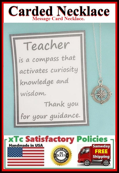TEACHER/MENTOR Gift; Handmade Silver COMPASS Charm Necklace.