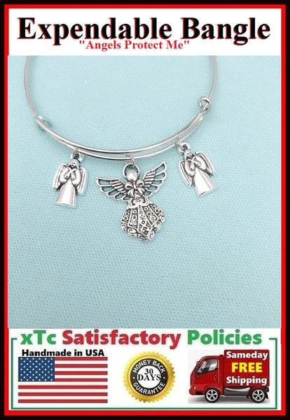 "I am Protected by Angels" Charms Bangle, Angelic Protection Bangle.